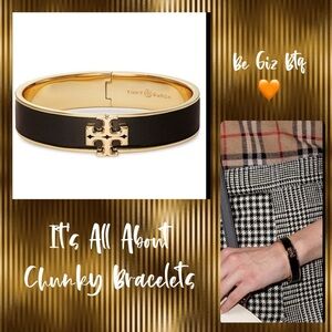 🆕 Tory Burch Authentic Gold Logo And Black Enamel Kira Bracelet